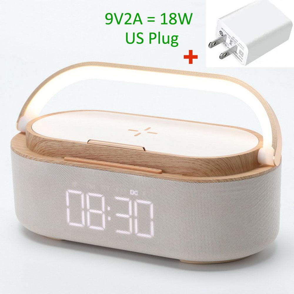 Rechargeable FM Radio LED Alarm Clock with 15W Wireless ChargerBluetooth Speaker and Night Light Function. Gift Ideas for Decor