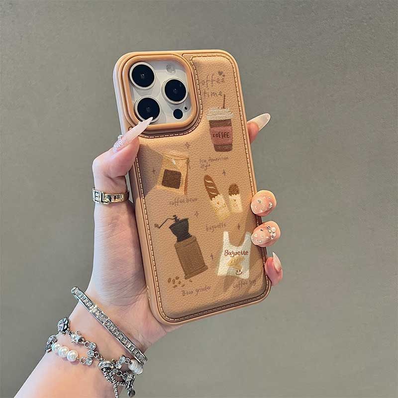 Leather coffee bread for apple 17promax mobile phone case iphone16 stain resistant 15pro/14/13/12 apple 17