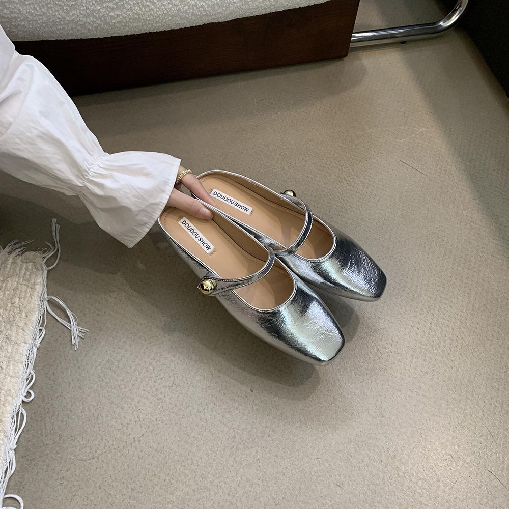 Flat-bottomed Bag Head, Half Slippers, Women's Outer Wear 2025 Spring New Models, Pregnant Women with One Foot, Small Fragrant Lazy Shoes, Trendy Flat