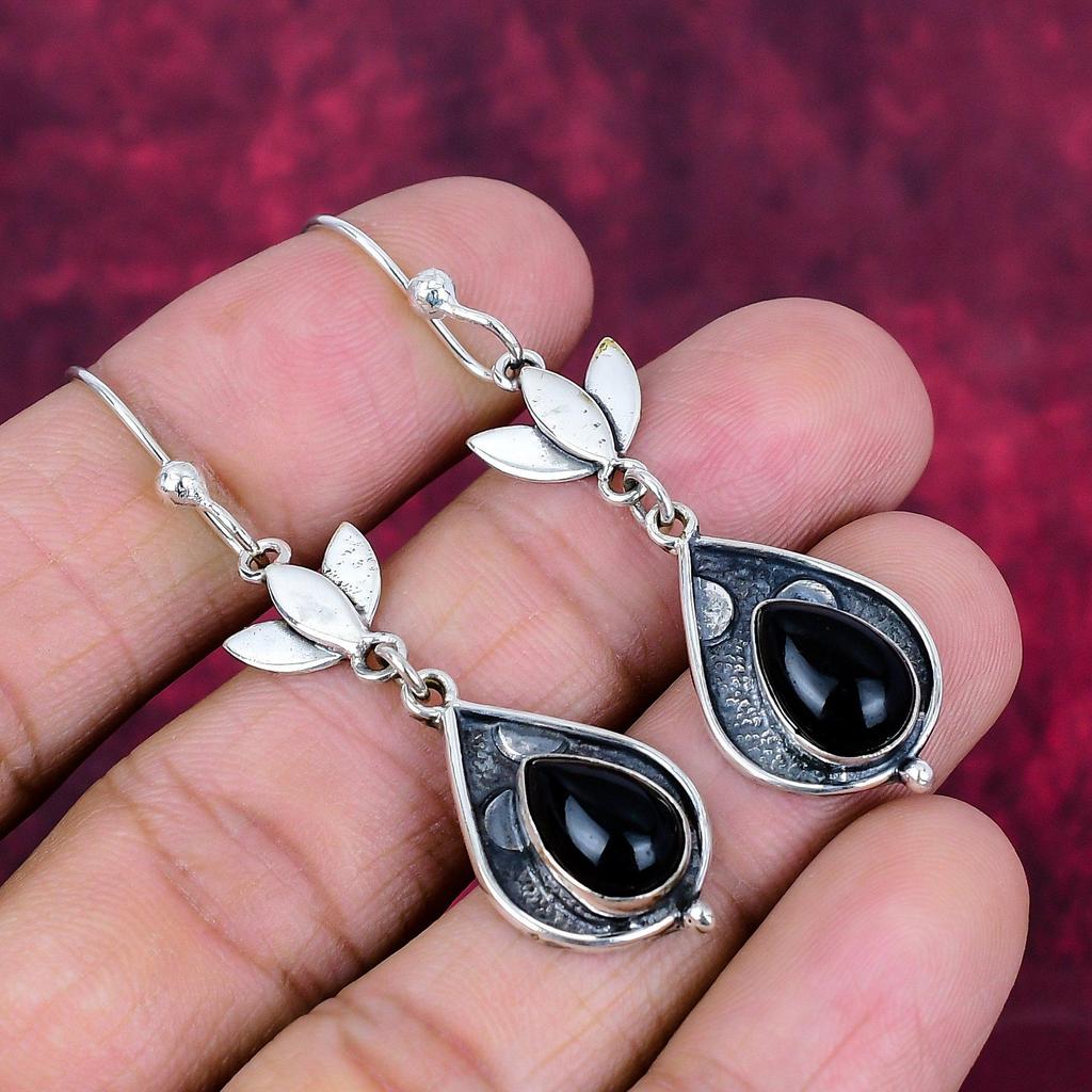 Black Onyx 925 Solid Sterling Silver Earrings, Handmade Gemstone Jewelry Earrings For Memorial Day
