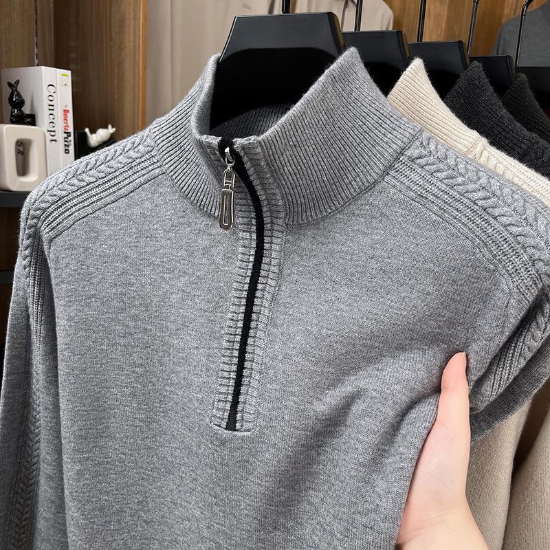 Men s Stand Collar Zipper Sweater - Machine Washable, Anti-Pilling, Thickened 100% Wool XL