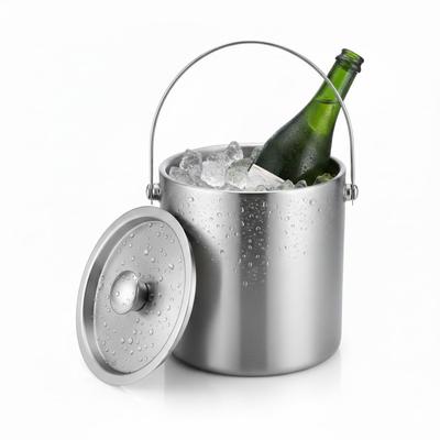 Asdays Ice Bucket, Double-Walled Vacuum Insulated, Non-Melting, Stainless Steel, with Handle and Lid (2L)