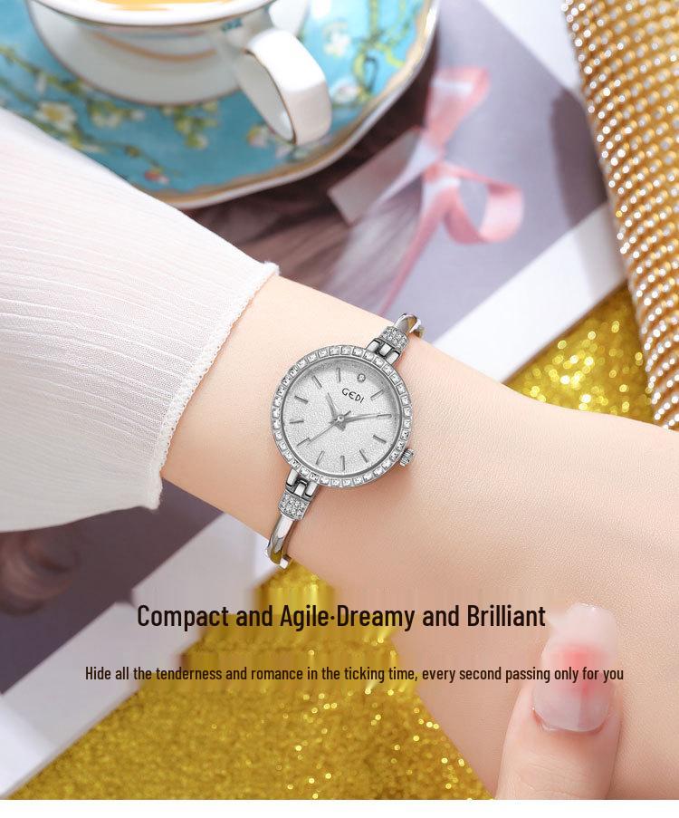 Gedi Ladies' Luxury Diamond-Set Bangle Wristwatch - Exquisite, Small, Waterproof Quartz Design