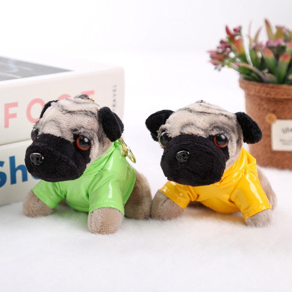 Pug Dog Plush Toy Keychain With Short Pile Fabric For Birthday Gift And Bag Charm