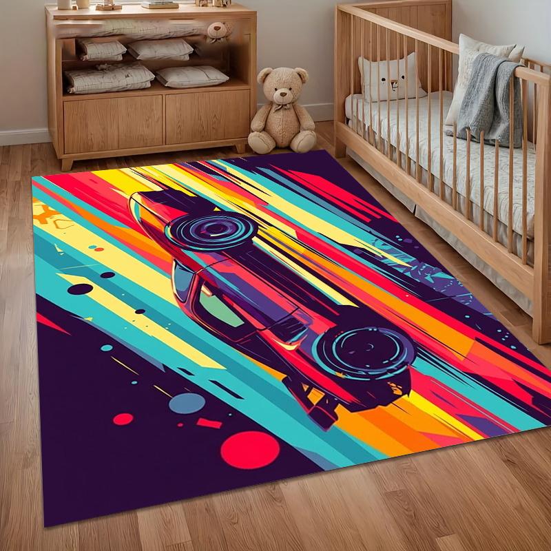 

Хит продаж Неоновый гоночный автомобиль Принт Нескользящий коврик Мягкий моющийся Напольный коврик для прихожей Гостиной Спальни Декор для любителя автомобилей 40x60cm