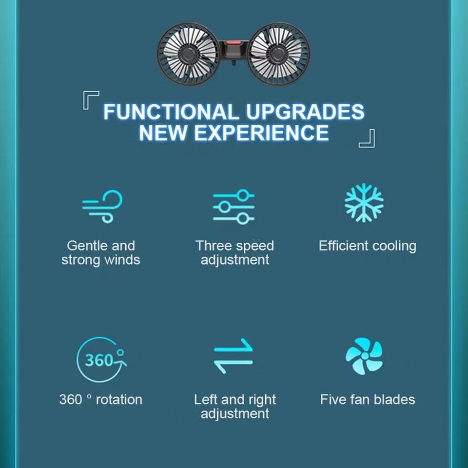 Car Seat Back Cooling Fan USB Charge Dual Head Fan 360 Degree Rotation Auto Headrest Ventilation Fan Car Interior Neck Cooler