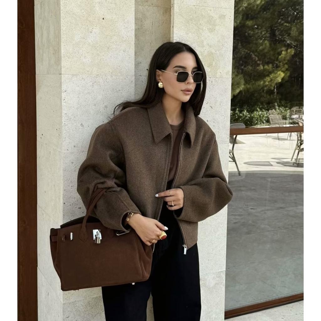 Herbst Mode Einfarbig Übergroß Reißverschluss Wollmantel Für Frauen