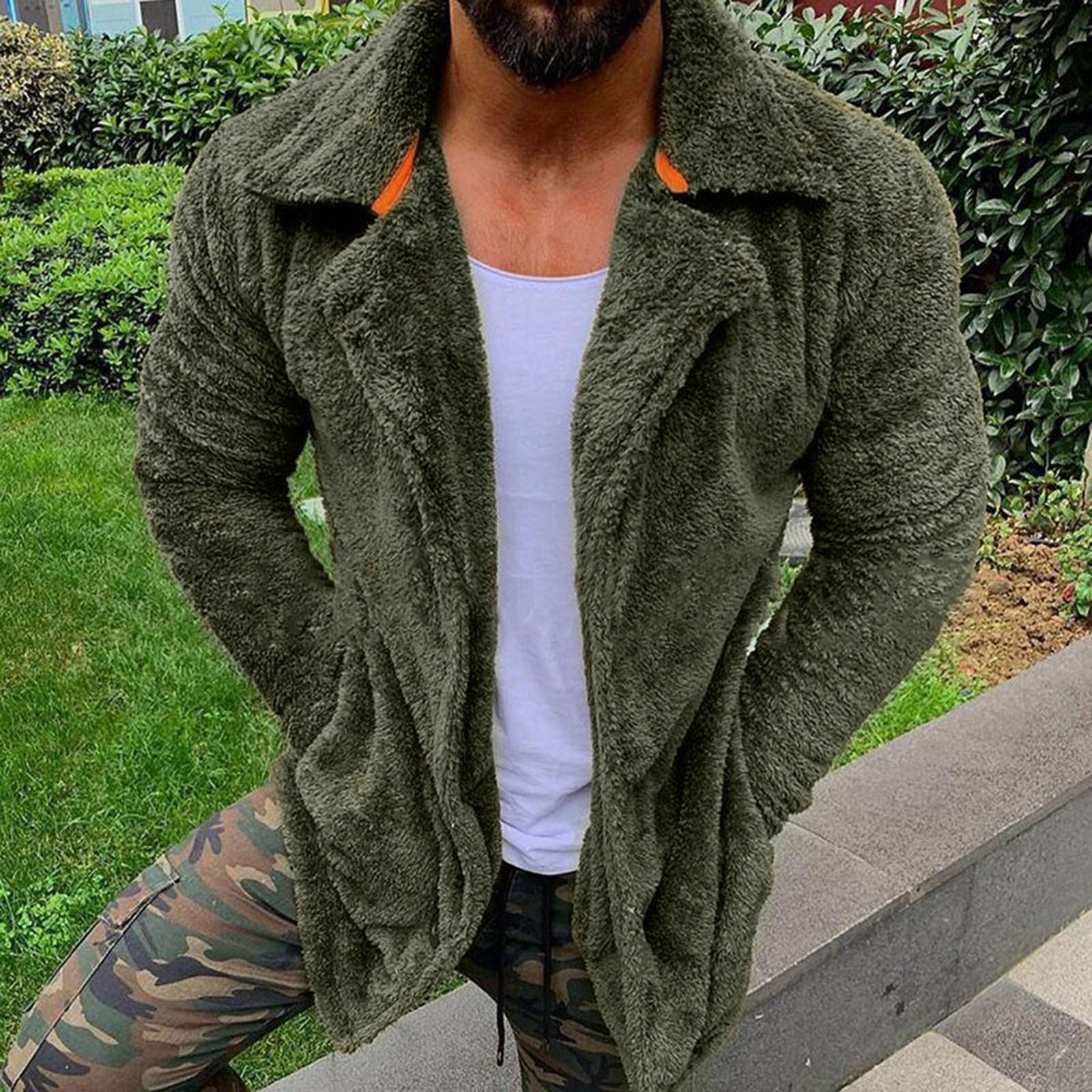 

Мужской осенне-зимний однотонный кардиган, повседневная блузка, флисовые топы, пальто M зелёный