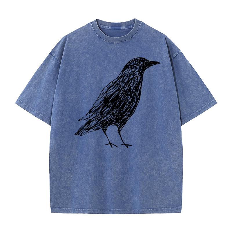 Sketch Bird Graphic Crew Neck Washed Tshirts Mother Day Tees Short Sleeve Classic Cotton Funny Washed Tees Outdoor Adult
