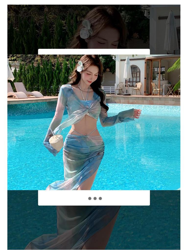 2025 Women's High-End Swimwear: Elegant Split Long Dress & Bikini Four-Piece Set