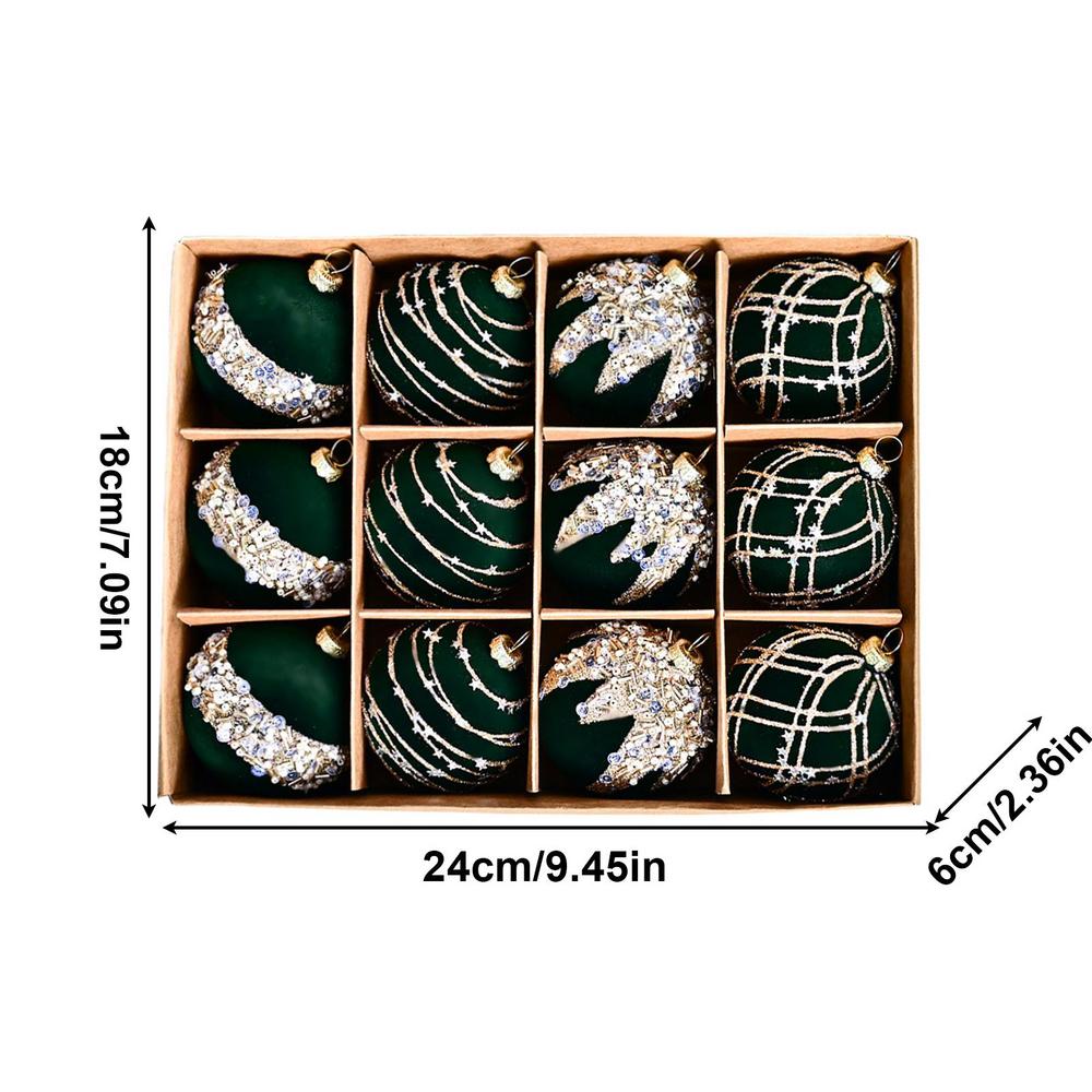 

Блестящие рождественские шары 12 шт. Декоративный небьющийся шар для рождественской елки Ретро рождественский шар с блестками для праздника зелёный