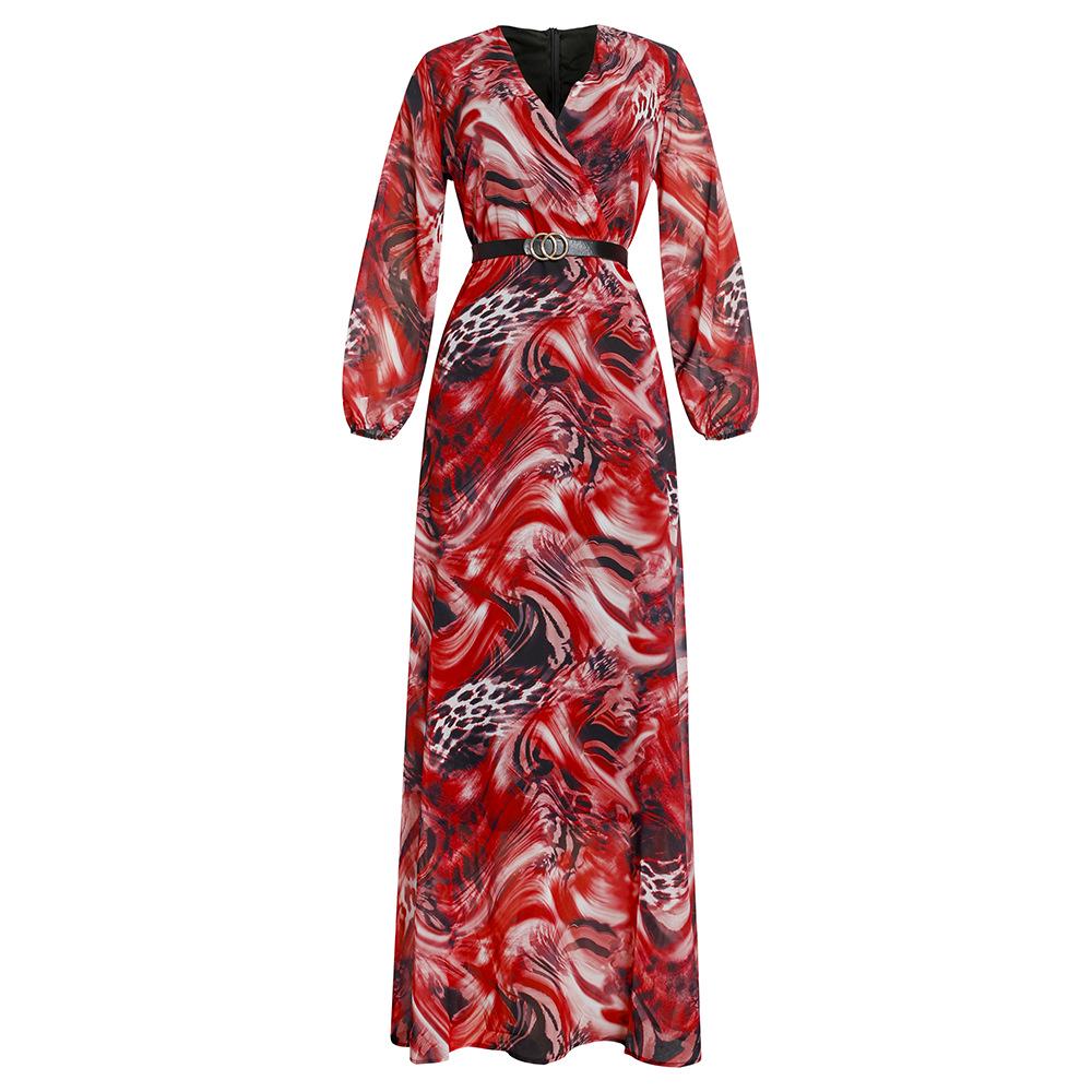 Plus Size Women's V-Neck Print A-Line Chiffon Dress