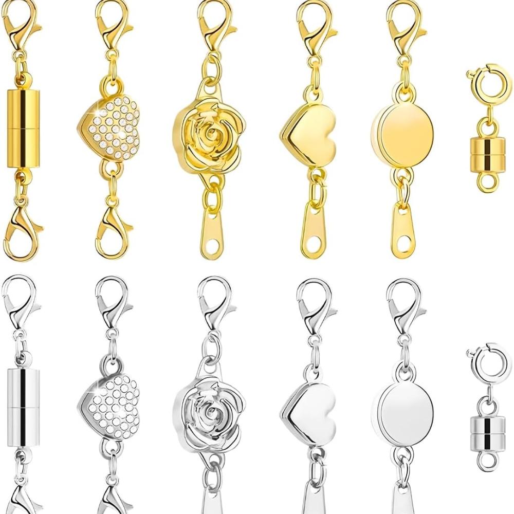 12Pcs Magnetic Necklace Clasps and Closures, 2025 New Necklace Jewelry Extender with Lobster Clasps, Gold and Silver Jewelry Clasps for DIY Bracelet