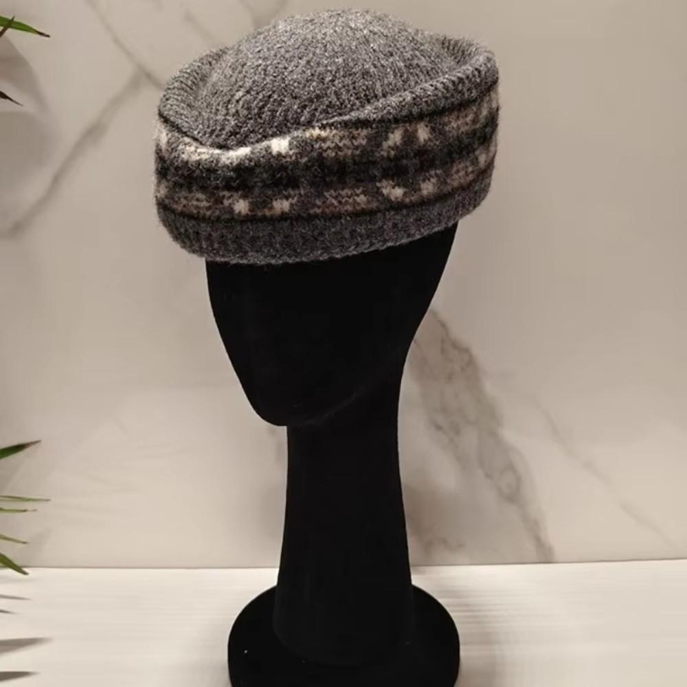 Fair Isle Pattern Stewardess Beret Hat Faux Fur Trim Teardrop Hat New Pillbox Hat For Women