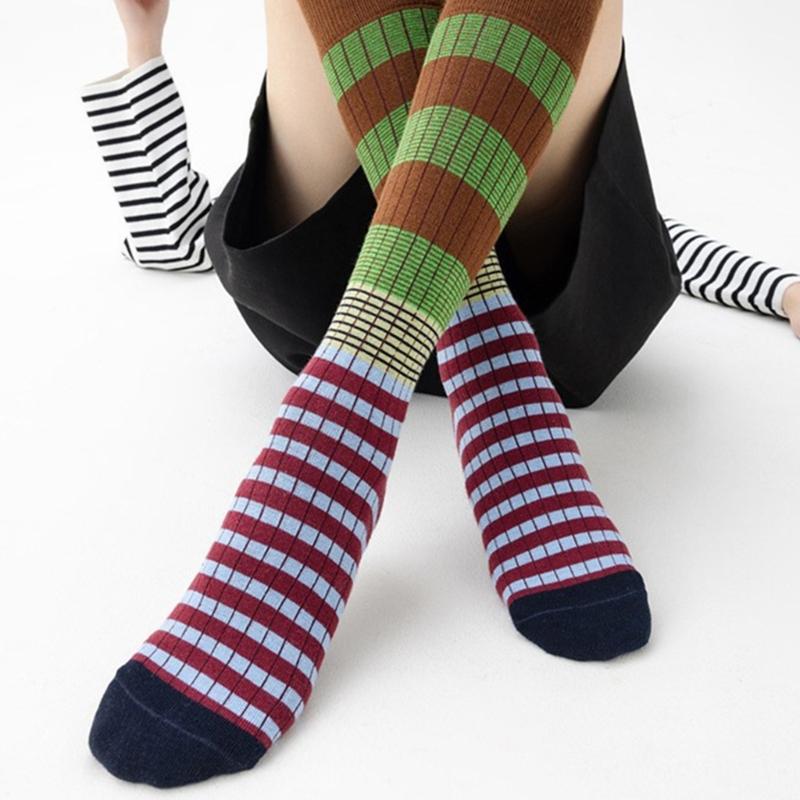 Damen Kniestrümpfe, Modische Gestreifte Strümpfe Cosplay Oberschenkelhohe Strümpfe Schlauchsocken Gestreifte Lange Stiefelsocken