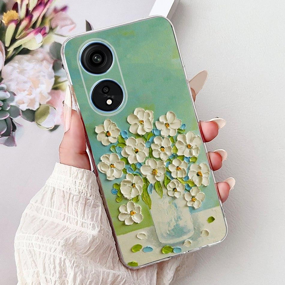 For Oppo Reno8 T Phone Case Reno 8T 5G 4G CPH2481 CPH2505 Elegant Floral Cat Soft Silicone Transparent TPU Lightweight Cases