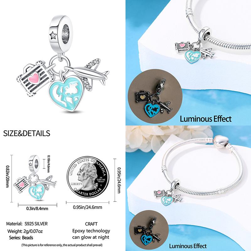 

Чемодан-самолет Паспорт Набор из трех предметов Шарм-бусина Подходит для браслета Pandach Ожерелье Женская подвеска Бусина Ювелирное изделие Сделай сам Подарок