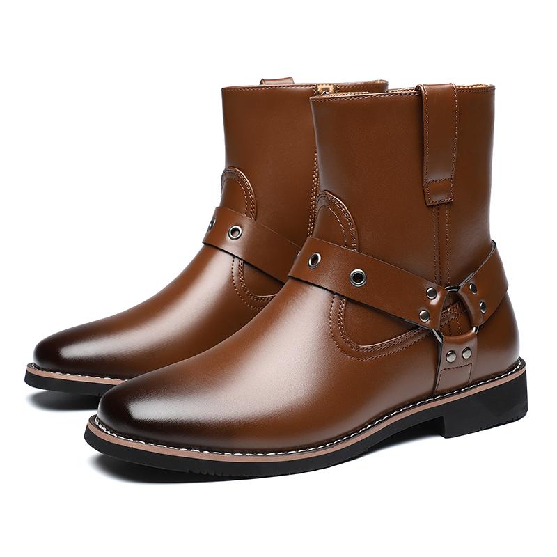 

Повседневные высокие мужские кожаные туфли Модный британский стиль дизайна Повседневные уличные прогулки Деловая офисная обувь Популярно 44 коричневый