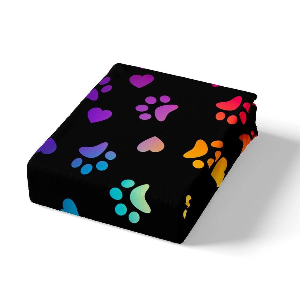Color Dog Paw Print Pattern Bed Hat Four-Piece Bedding Set Bedroom Dormitory Bedding Decoration