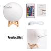 Lampă pentru lună cu bază din lemn Design cu 16 culori RGB Senzor tactil reîncărcabilă 3D Lumină de noapte cu lună Decor dormitor