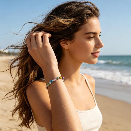 Women Bracelet Irregular Cubic Zirconia Inlaid Adjustable Length Stacking Bracelet Rainbow Color Bracelet Jewelry Gift