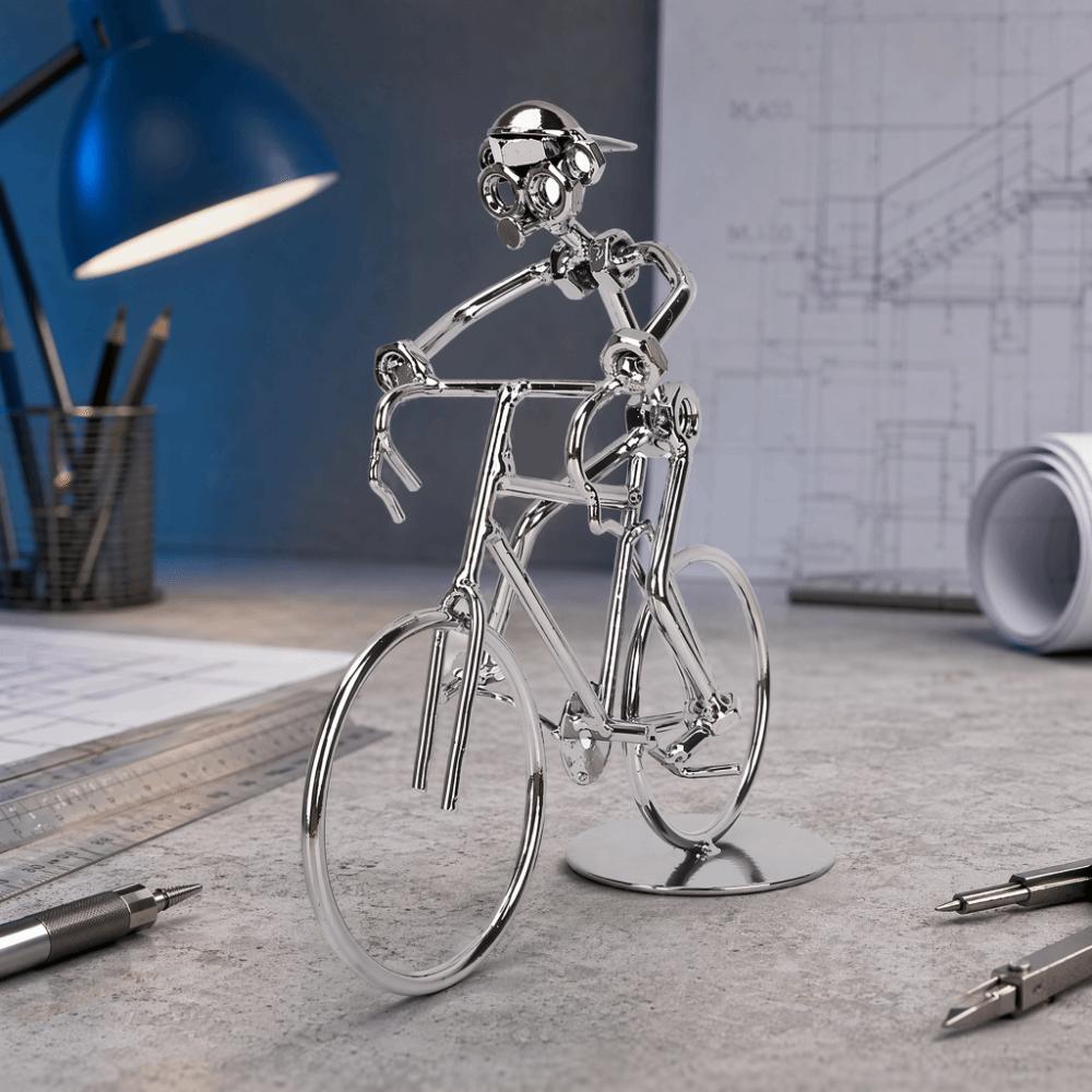Art Sculpture Bicycle Rider Model Metal Construction Desktop Bicycle Decor For Home Office
