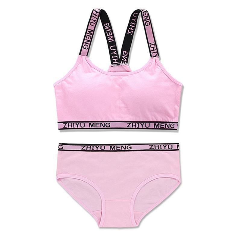 Girls' Bra and Pantie Two-piece Children's Underwear Set Letters Print Kids Bra Underpants