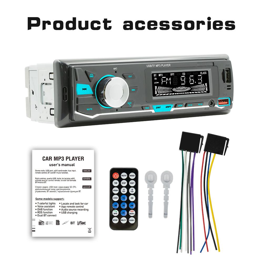 Car MP3 Player BT Stereo Receiver FM Radio Hands-Free Calling U-Disk/TF Card/Aux-in Player Support