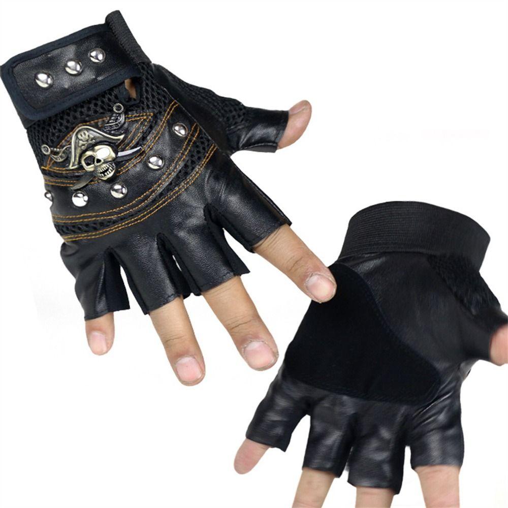 PU Leather Anti-slip Punk Cycling Gloves Skulls Gloves Half Finger Gloves Motorcycle Gloves