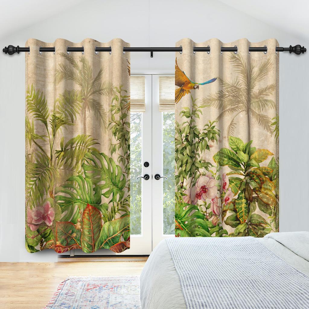 2 Stück Waldtiere Wärmeisolationsvorhang Dschungelbäume Pflanze Wildtier Vogel Bär Fuchs Reh Wohnzimmer Schlafzimmer Verdunkelungsvorhänge