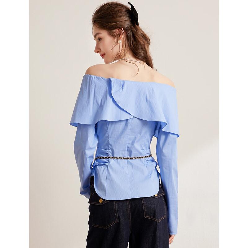 Bailuyu Elegant Ruffled Off-Shoulder Long Sleeve Blouse