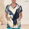 Women Plus Size V Neck Short Sleeve American Eagle Printed Nurse Scrub Top With Front Pockets