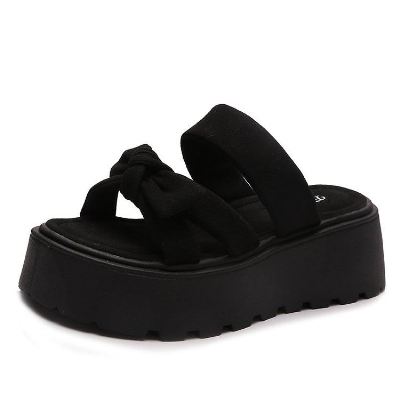 

Beach thick-soled cool slippers women s summer new fashion bow slippers wear muffin women s shoes 35 чёрный