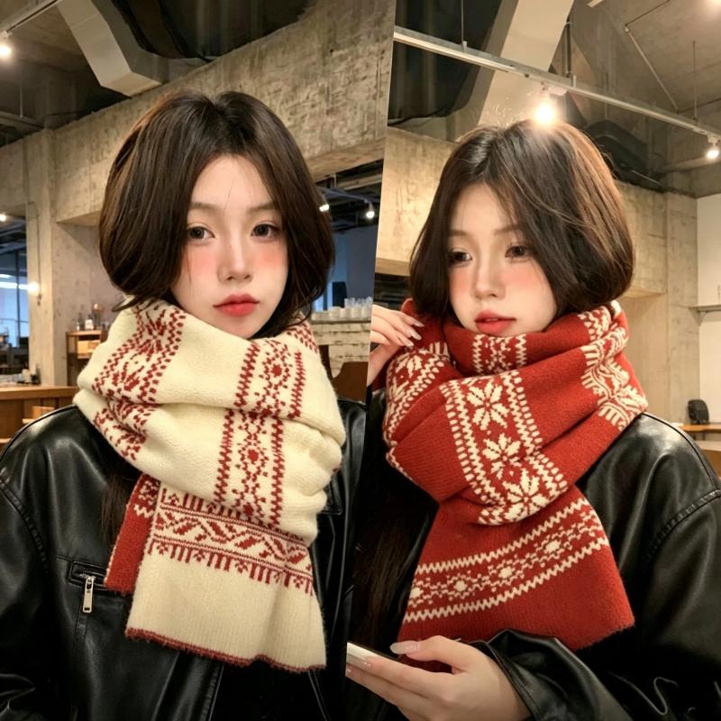 Fair Isle Knitted Winter Scarf Soft Cozy Warm For Outdoor Trips Daily Winter Wear