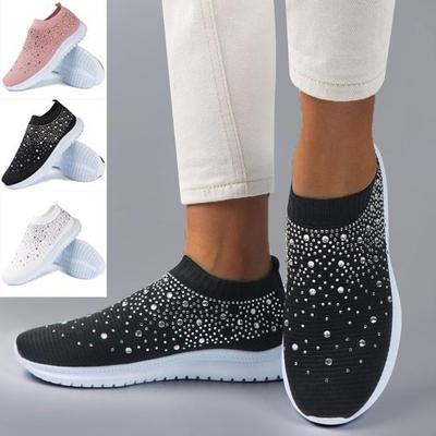 Women's Rhinestone Running Shoes Shiny Stretch Socks Sneakers Casual Non-slip Breathable Light Shoes