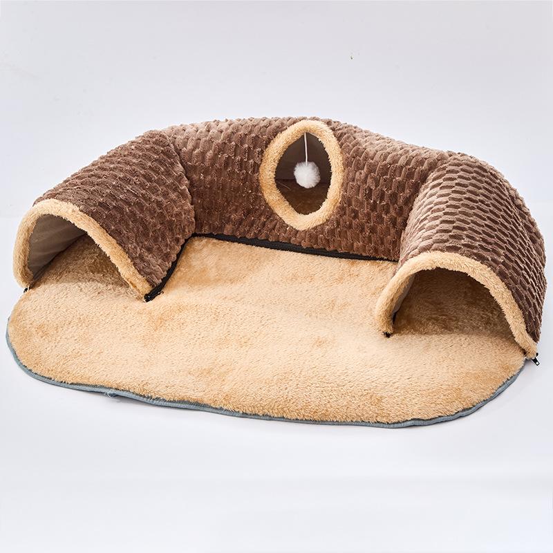 

3-in-1 Cat Tunnel Bed, Convertible Play Tunnel & Warm Nest with Non-Slip Bottom, Cozy Plush Pet Mat for Cats, Rabbits S шоколадный