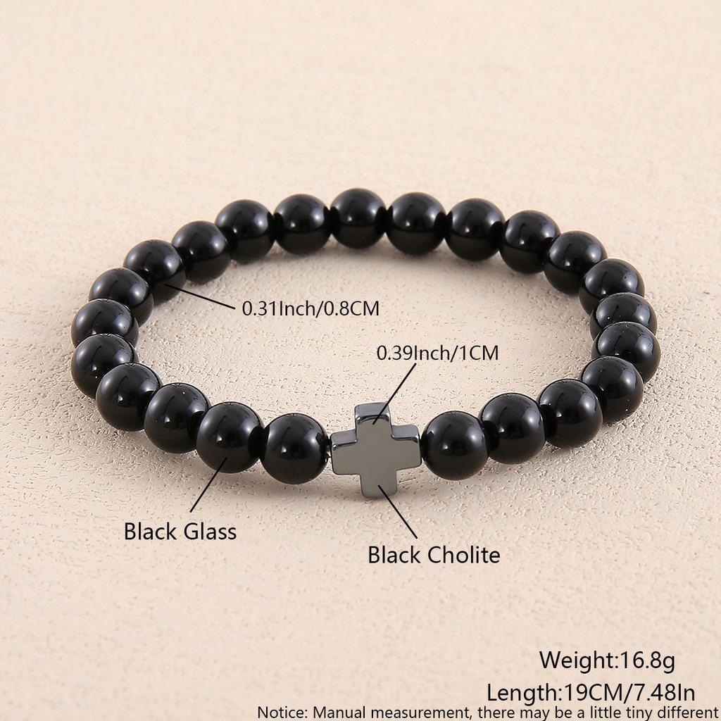 Natural Stone Beaded Bracelet With Cross Geometric Design For Men And Women