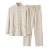 Casual Wear Men Shirt Bottoms Set Chinese Style Men's Casual Wear Two-piece Set with Stand Collar Shirt Disc Buckles Dr Practical Use