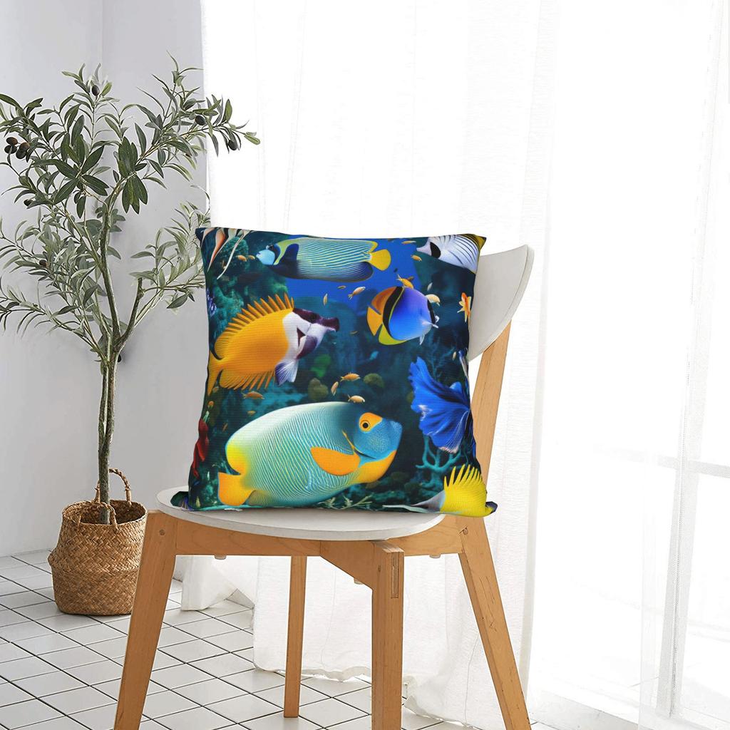 Pillow Case Beautiful Underwater World Colorful Fish Comfy Pillow Cover For Couch Sofa Bedroom Kawaii Pillowcases