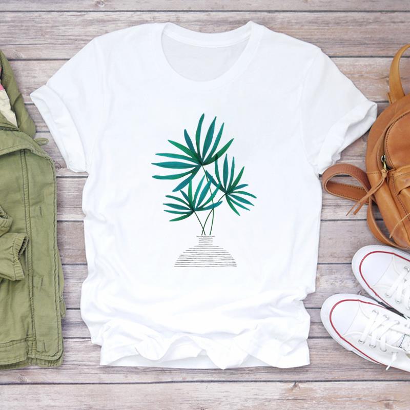 (European Size)90s Women Print Lady Female Plant Sweet Watercolor Style Tee Top Fashion T Shirt Clothing Casual Short Sleeve Graphic T-shirt