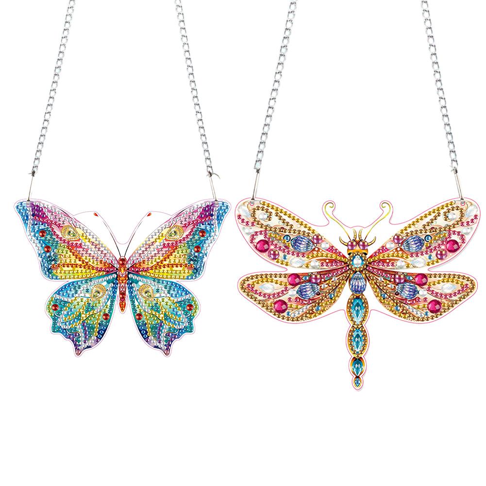 2pcs 2D Flat DIY Rhinestone Diamond Art Window Pendants Special Shape Diamond Painting Set Window Hanging Art for Home Decor