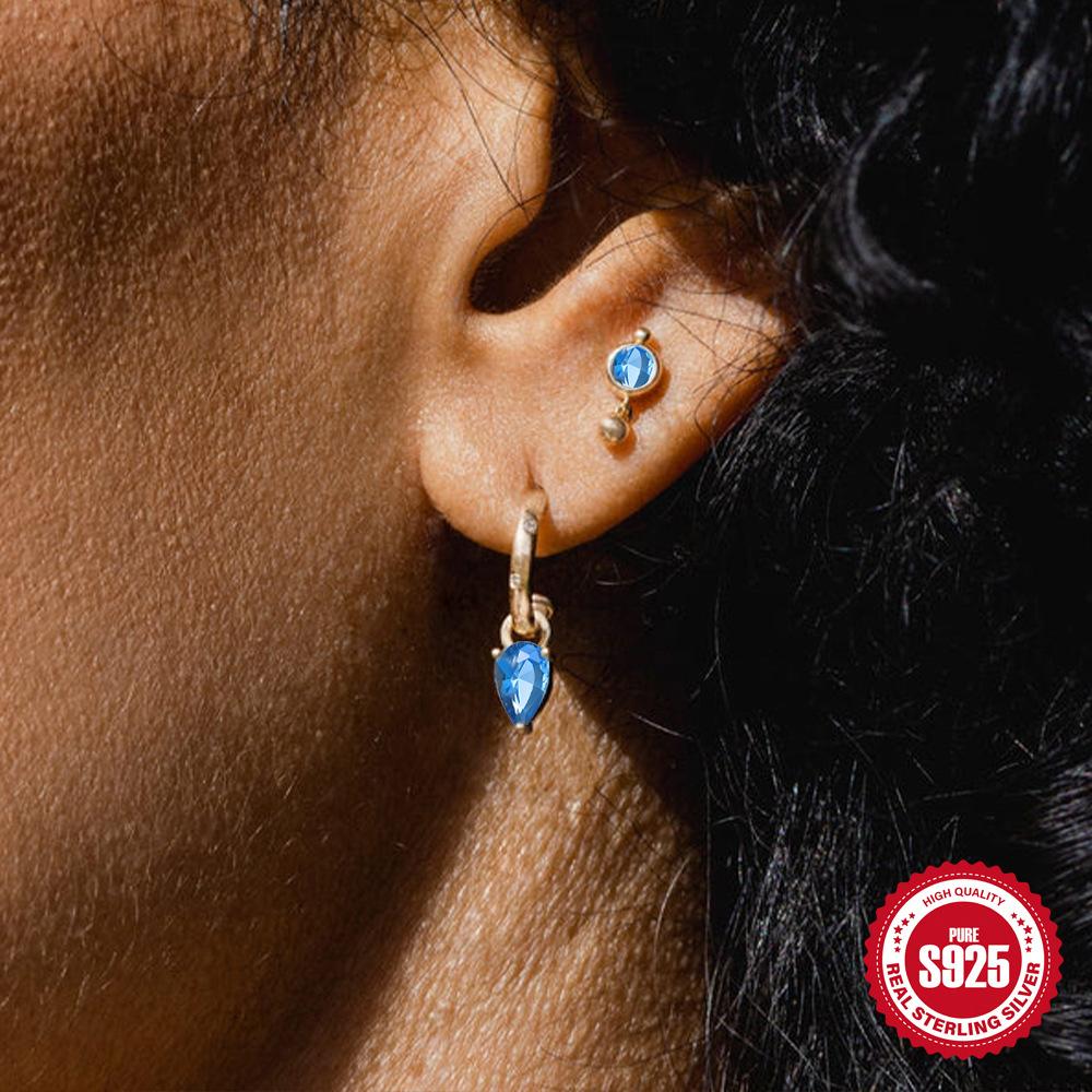 Stylish And Simple S925 Sterling Silver Style Temperament C-Shaped Diamond-Encrusted Earrings, Water Drop Diamond-Encrusted Earrings, Studs.