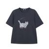 2025 Winter Women's Plus Size Thick Cotton Short Sleeve with Cat Print, Round Neck, Versatile and Extra Large Fit