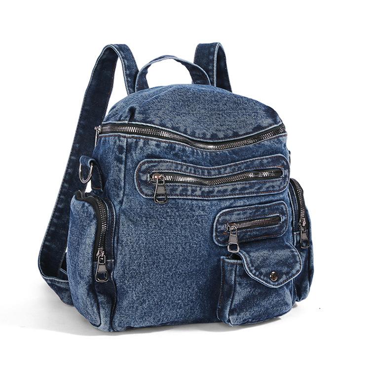 Schoolbag American denim backpack locomotive bag 1011 new niche design multi-pocket simple schoolbag women