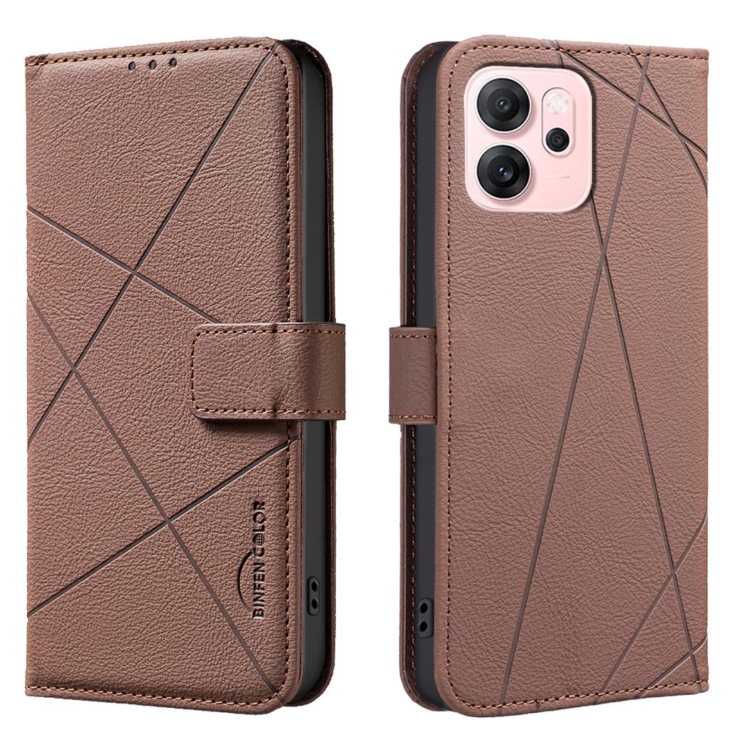 For Oppo Reno14 F 5G Case BINFEN COLOR BF35 Geometry Imprinted Leather Phone Cover RFID Blocking Wallet Stand