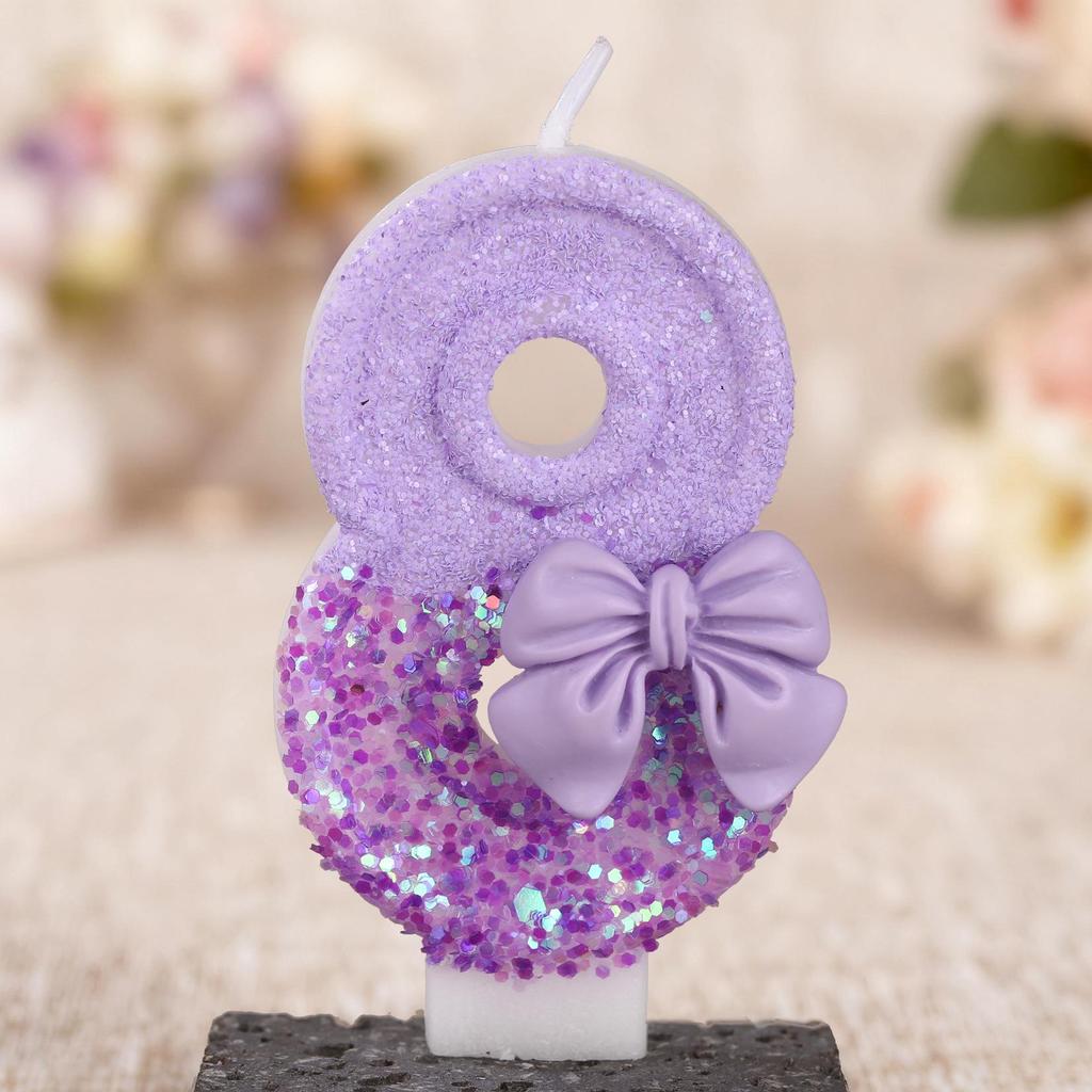 Purple Bow Digital Birthday Cake Candle