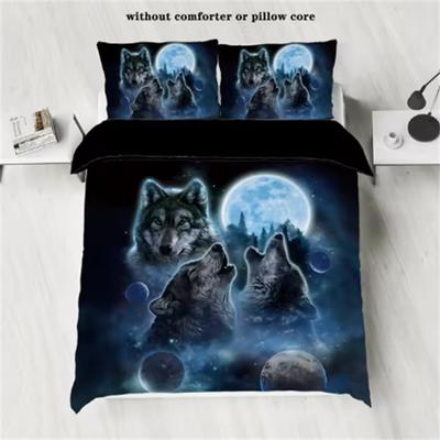 Wolf and Moon Theme Series Print Bedding setcomfortablewarmFor Bedroomhotelhomestay(1*down Duvet cover+2*pillowcaseNo Core