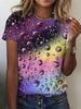Women's Vintage Geometric Print T Shirt, Crew Neck Short Sleeve Casual Tops, Mixed Fresh Hues for Daily Spring & Summer Wear