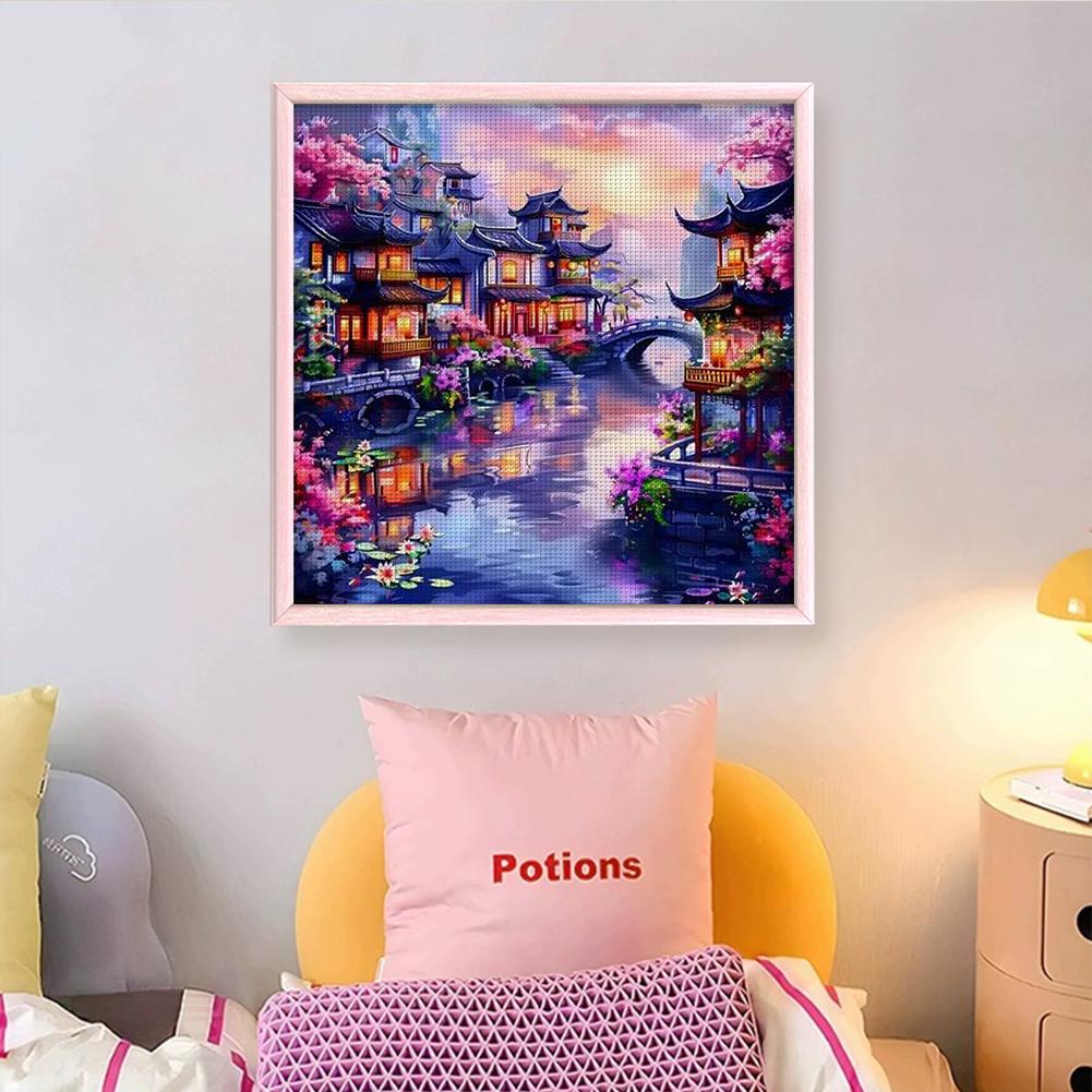 Full Embroidery Eco-cotton Thread 11CT Printed Pavilion Cross Stitch Kit Art