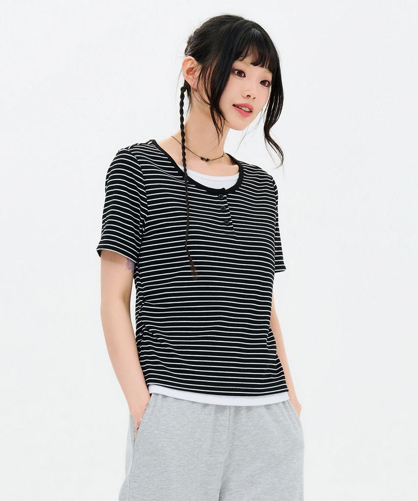 CHASECULT Women'S Striped Layered Short Sleeve T-Shirt-Fbrg5874D03
